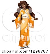 Beautiful Young African Woman Wearing An Orange Floral Kimono