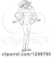Clipart Of A Lineart Black And White Beautiful Young African Woman Wearing A Bikini Royalty Free Vector Illustration by Liron Peer