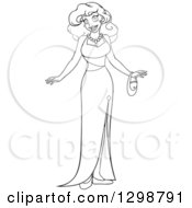 Lineart Black And White Beautiful Young African Woman Wearing An Evening Gown