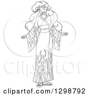Poster, Art Print Of Black And White Lineart Beautiful Young African Woman Wearing A Flame Kimono