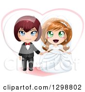 Poster, Art Print Of Red Haired White Groom And Dirty Blond Bride Wedding Couple With A Heart