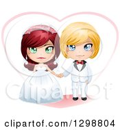 Poster, Art Print Of Red Haired White Bride And Blond Groom Wedding Couple With A Heart
