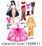 Clipart of a Beautiful Young Asian Woman in Her Underwear, with Apparel Items - Royalty Free Vector Illustration by Liron Peer #COLLC1298811-0188