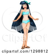 Beautiful Young Asian Woman In A Blue Bikini Or Underwear