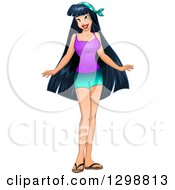 Clipart Of A Beautiful Young Asian Woman Wearing A Tank Top And Shorts Royalty Free Vector Illustration by Liron Peer