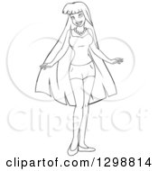 Clipart Of A Lineart Black And White Beautiful Young Asian Woman Wearing A Tank Top And Shorts Royalty Free Vector Illustration by Liron Peer