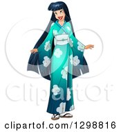 Poster, Art Print Of Beautiful Young Asian Woman Wearing A Floral Kimono