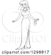 Clipart Of A Black And White Lineart Beautiful Young Asian Woman In An Evening Gown Royalty Free Vector Illustration by Liron Peer