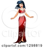 Clipart Of A Beautiful Young Asian Woman In A Red Evening Gown Royalty Free Vector Illustration