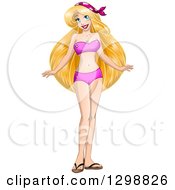Blond White Woman In A Pink Bikini Or Underwear