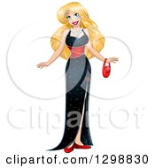 Poster, Art Print Of Blond White Woman In A Formal Black Evening Gown