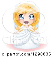 Poster, Art Print Of Surprised Blue Eyed Blond White Bride In Her Wedding Gown