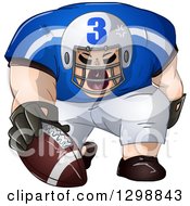 Poster, Art Print Of Buff White Male American Football Player Shouting And Holding The Ball