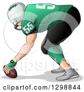 Poster, Art Print Of White Male American Football Player Facing Left And Holding The Ball