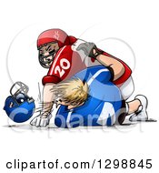 Poster, Art Print Of White Male American Football Players Fighting And Punching