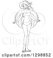 Clipart Of A Lineart Black And White Woman In A Bikini Or Underwear Royalty Free Vector Illustration
