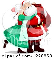 Sweet Mrs Claus Kissing Santa On The Cheek On Christmas Eve