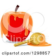 Poster, Art Print Of Red Apple Dripping With Honey And A Dipper