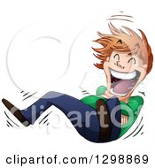 Cartoon Young White Man Rolling On The Floor And Laughing