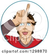 Poster, Art Print Of Cartoon Young White Man Gesturing Loser With His Hand Over His Forehead Inside A Circle
