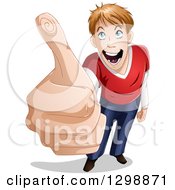 Poster, Art Print Of Cartoon Blue Eyed Young White Man Holding A Thumb Up