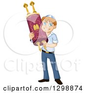 Happy Young Jewish Boy Holding A Torah For Bar Mitzvah