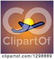 Poster, Art Print Of Blue Commercial Airplane And Sun Over Orange