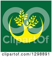 Poster, Art Print Of Yellow Tree And Circle Design On Green