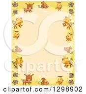 Poster, Art Print Of Steampunk Border Of Dog Mouse Bird And Cat Robots With Gears And Springs Over Yellow