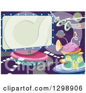 Clipart Of A Futuristic Outer Space City With A Jumbotron Royalty Free Vector Illustration by BNP Design Studio
