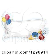 Clipart Of A Sketched Blank Homecoming Dance Banner With Balloons Crowns And A Football Royalty Free Vector Illustration