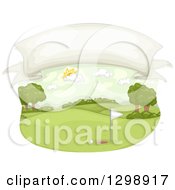 Clipart Of A Blank Banner Over A Golf Course Royalty Free Vector Illustration