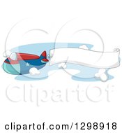 Clipart Of A Red And Blue Airplane Flying A Banner Through The Sky Royalty Free Vector Illustration