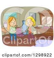 Clipart Of A White Woman Looking At A Chair In An Antique Shop Royalty Free Vector Illustration