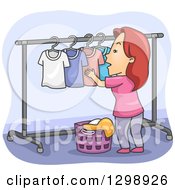 Poster, Art Print Of Cartoon Red Haired White Woman Hanging Laundry On A Drying Rack