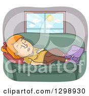 Clipart Of A Red Haired White Woman Sleeping On A Sofa Royalty Free Vector Illustration