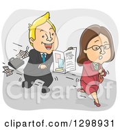Poster, Art Print Of Cartoon Blond White Insurance Agent Chasing After A Woman