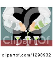 Clipart Of A White Male Bartender Mixing Cocktails Royalty Free Vector Illustration