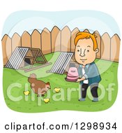 Poster, Art Print Of Red Haired White Man Tending To Chickens In His Back Yard