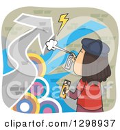 Clipart Of A Rear View Of A Brunette White Male Graffiti Artist Painting A Wall Royalty Free Vector Illustration