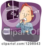 Poster, Art Print Of Cartoon Red Haired White Man Sleep Eating