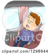 Poster, Art Print Of Cartoon Brunette White Man Sleeping On A Bus