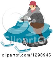 Poster, Art Print Of White Man Riding A Snow Mobile