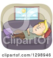 Poster, Art Print Of Cartoon Blond White Man Naping On A Sofa During The Day
