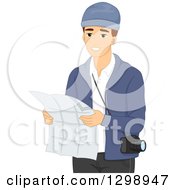 Poster, Art Print Of Young Brunette White Male Tourist Looking At A Map