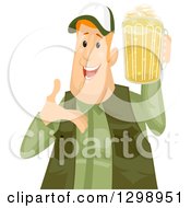 Poster, Art Print Of Happy Chubby Red Haired White Man Holding And Presenting A Beer Mug