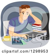Poster, Art Print Of Tired Brunette White Man Working Or Studying Online