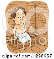Clipart Of A Cartoon Brunette White Man Sweating In A Sauna Royalty Free Vector Illustration by BNP Design Studio