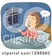 Clipart Of A Cartoon Brunette White Man Sitting Up And Talking In His Sleep Royalty Free Vector Illustration