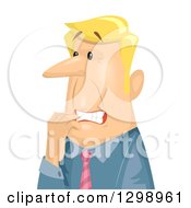 Clipart Of A Nervous Blond White Businessman Chewing His Fingernails Royalty Free Vector Illustration